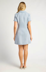 SOGNA COL Gold Button Feature Fray Detail Collared Tweed Dress SDR1755A