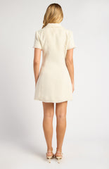 SOGNA COL Gold Button Feature Fray Detail Collared Tweed Dress SDR1755A