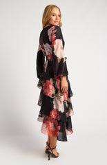 SOGNA COL PRO Exclusive Floral Print Asymmetric Midi DRESS SDR1760A