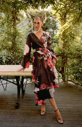 SOGNA COL PRO Exclusive Floral Print Asymmetric Midi DRESS SDR1760A