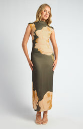 SOGNA COL Floral Mock Neck Tissue Jersey Midi Dress SDR1761A