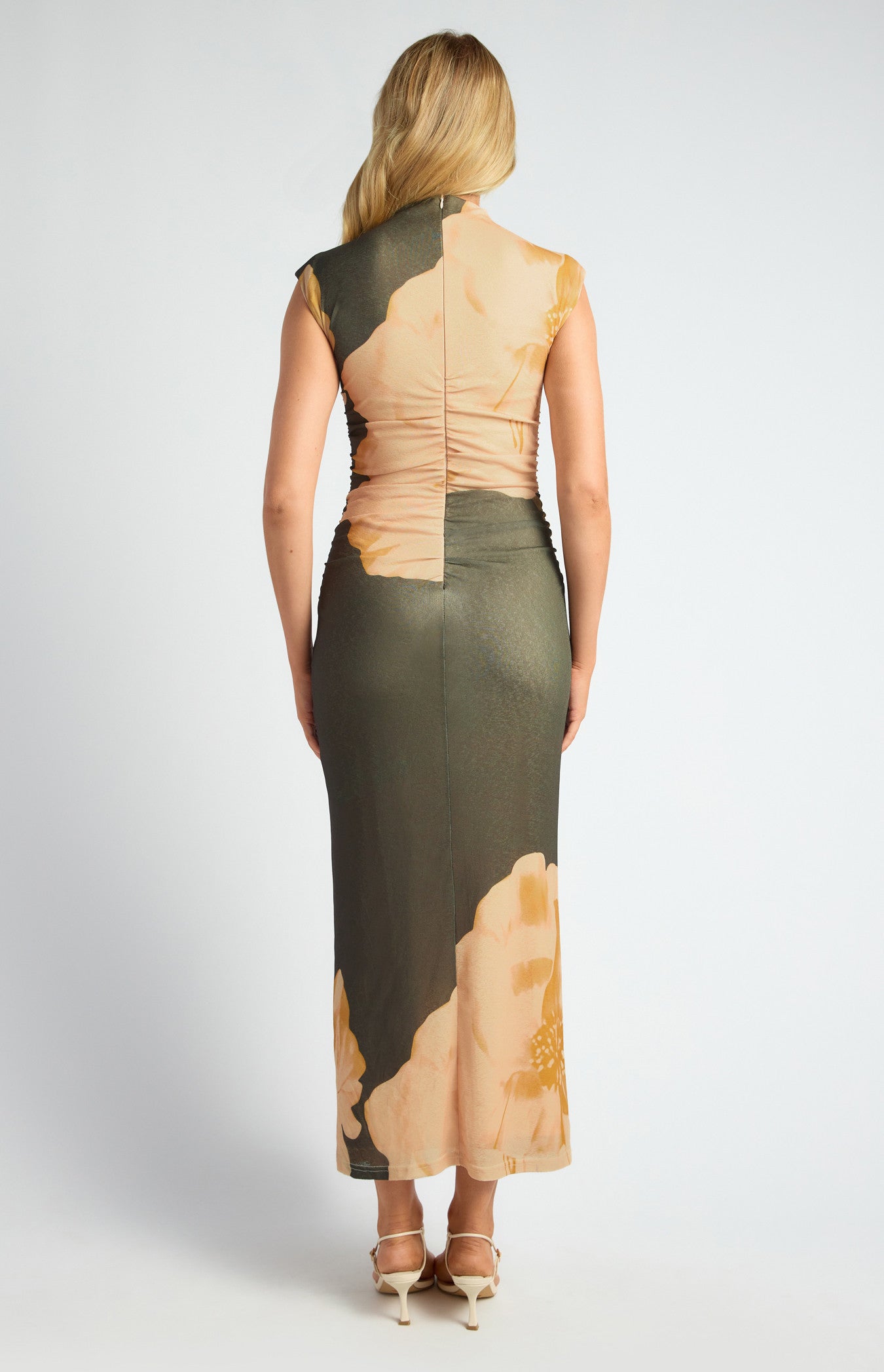 SOGNA COL Floral Mock Neck Tissue Jersey Midi Dress SDR1761A