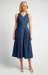 SOGNA COLEmbossed Gold Button Chambray Dress SDR1763A