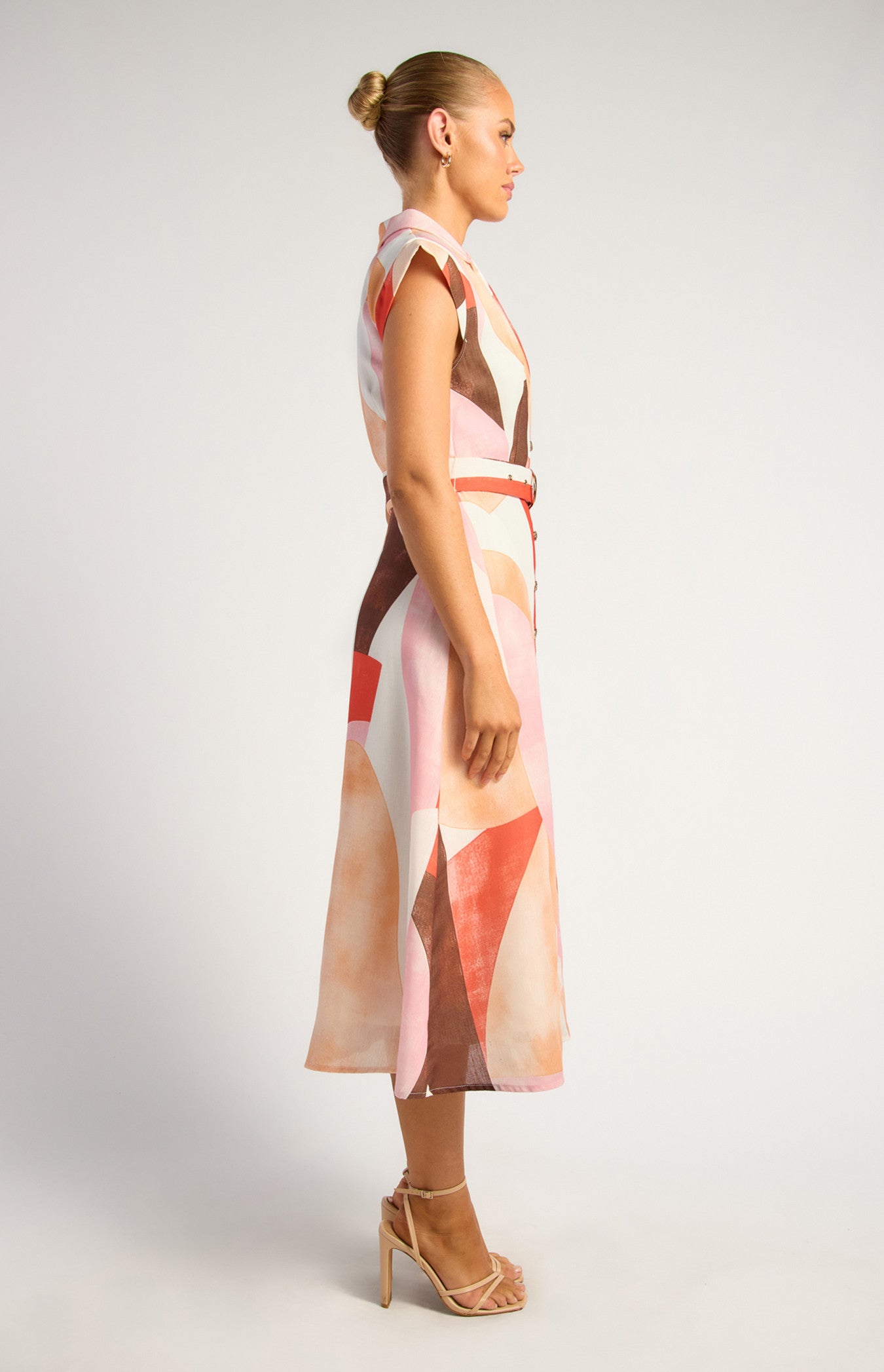 SOGNA COL Faux Linen Cap Sleeve Abstract dress SDR1790-2A