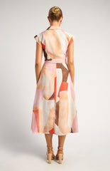 SOGNA COL Faux Linen Cap Sleeve Abstract dress SDR1790-2A