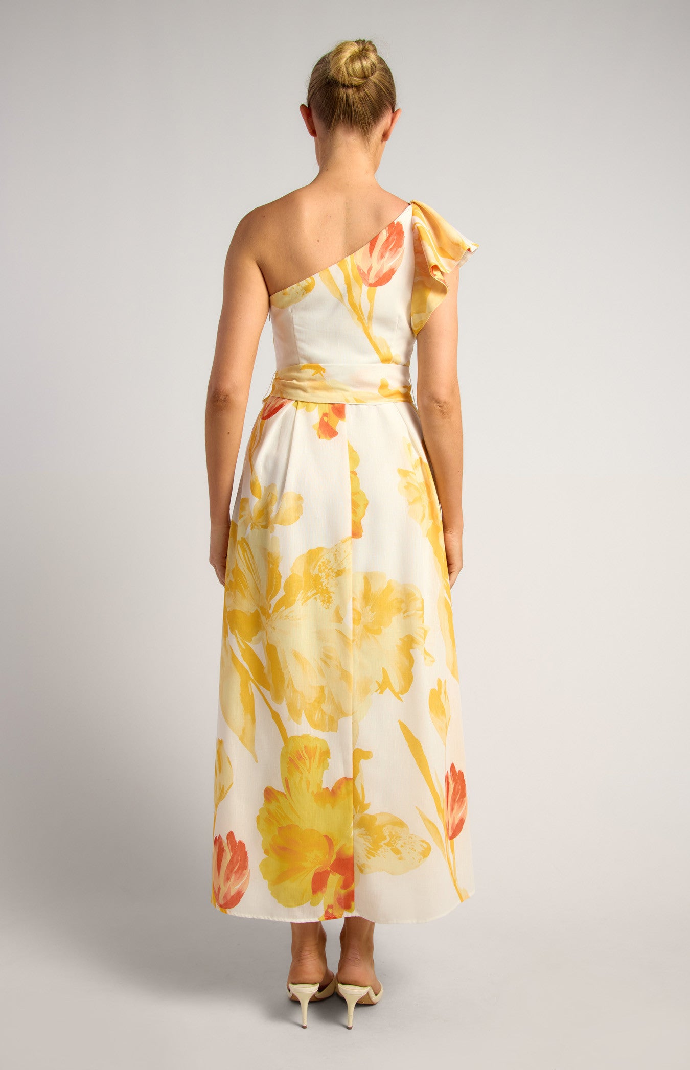 SOGNA COL One Shoulder Ruffle Sleeve Floral Midi Dress SDR1805A