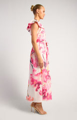 SOGNA COL One Shoulder Ruffle Sleeve Floral Midi Dress SDR1805A