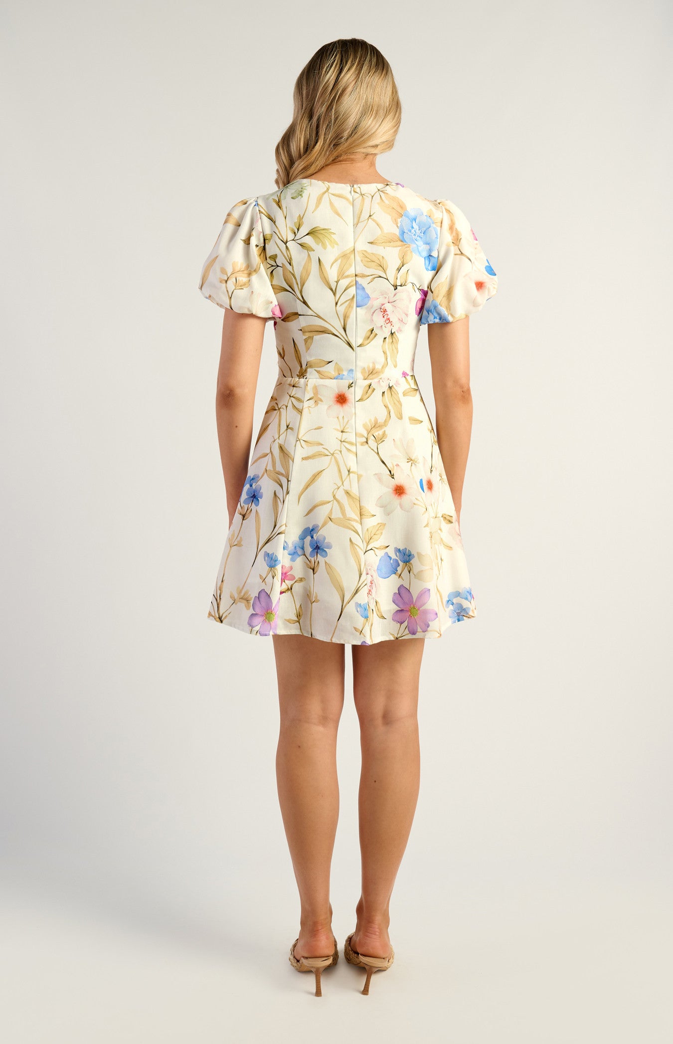 Botanica Floral Faux Linen Knot Keyhole Detail Mini Dress SDR1845A