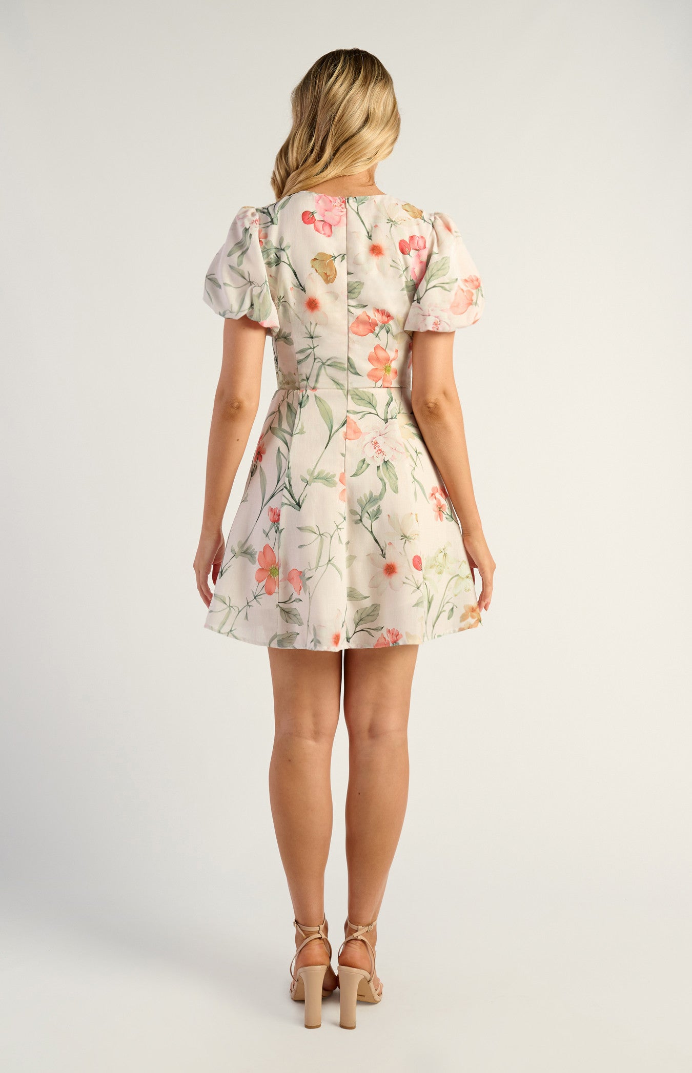 Botanica Floral Faux Linen Knot Keyhole Detail Mini Dress SDR1845A