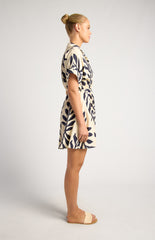 SOGNA COLLeaf Print Elastic Waist Shirt Dress SDR1867A