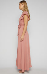 SOGNA COLPleated Front Butterfly Sleeve Maxi Dress SDR581B