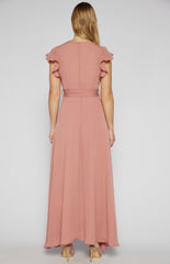 SOGNA COLPleated Front Butterfly Sleeve Maxi Dress SDR581B