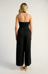 SOGNA COL Halter Neckline Jumpsuit With Gold Buckle And Eyelet Belt Detail SJP614A