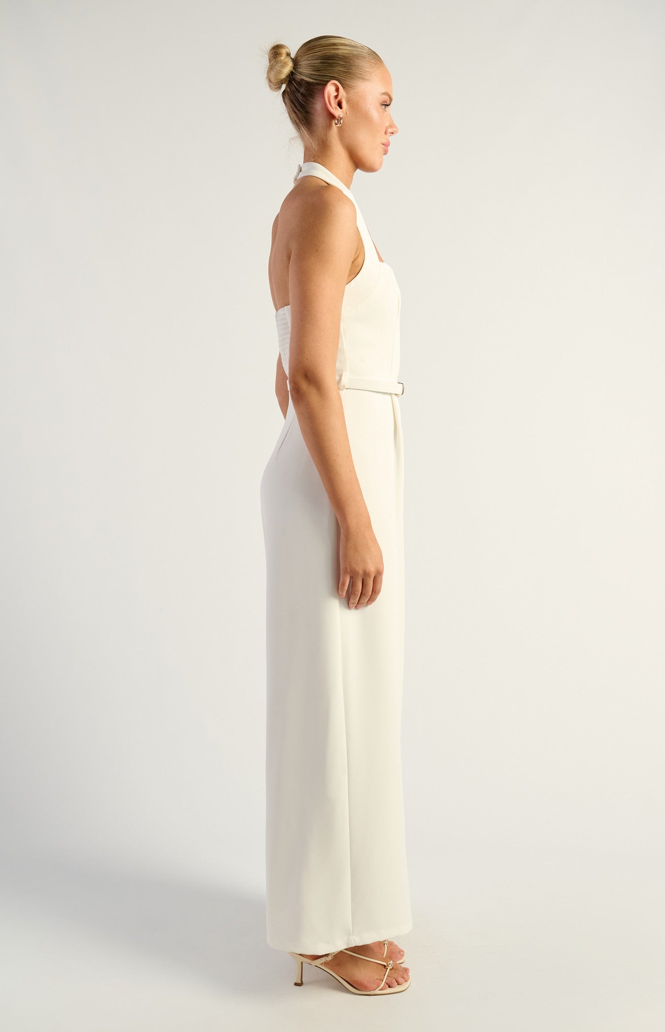 SOGNA COL Halter Neckline Jumpsuit With Gold Buckle And Eyelet Belt Detail SJP614A