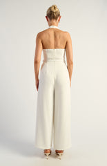 SOGNA COL Halter Neckline Jumpsuit With Gold Buckle And Eyelet Belt Detail SJP614A