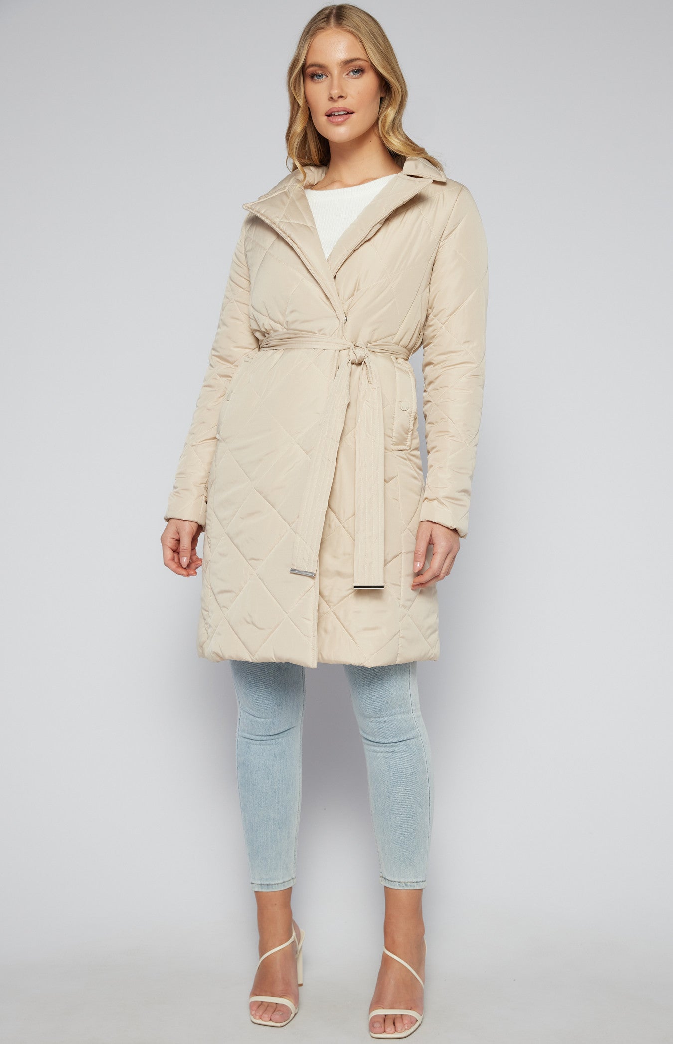 SOGNA COL Longline Quilted Puffer Jacket with Belt SJT387B