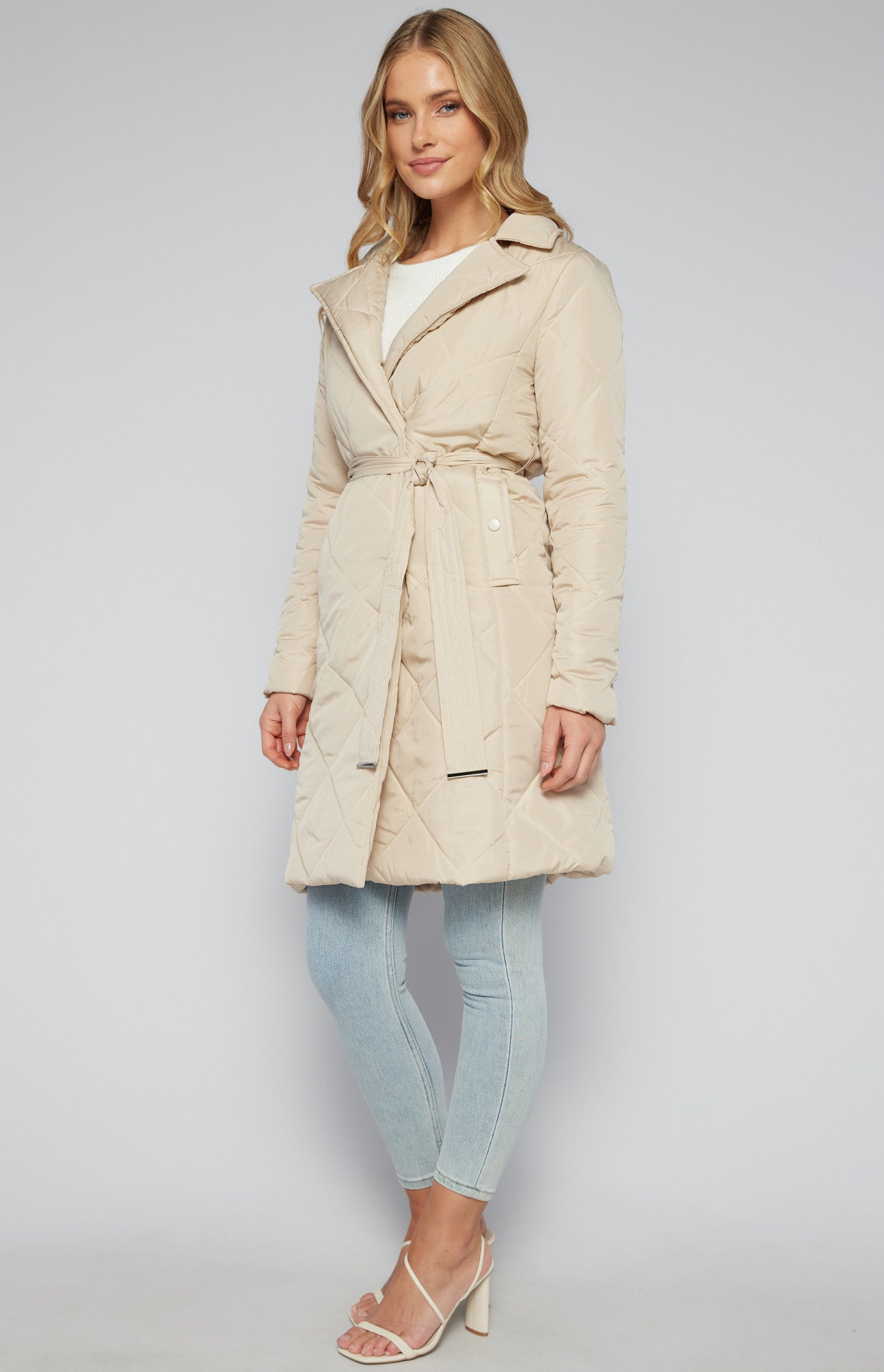 SOGNA COL Longline Quilted Puffer Jacket with Belt SJT387B