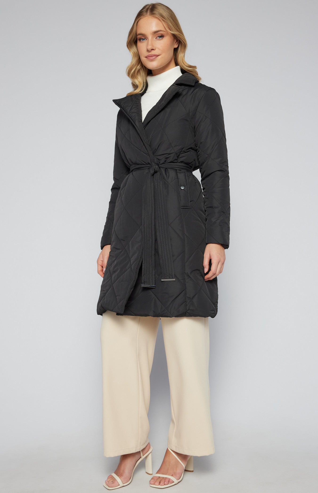 SOGNA COL Longline Quilted Puffer Jacket with Belt SJT387B