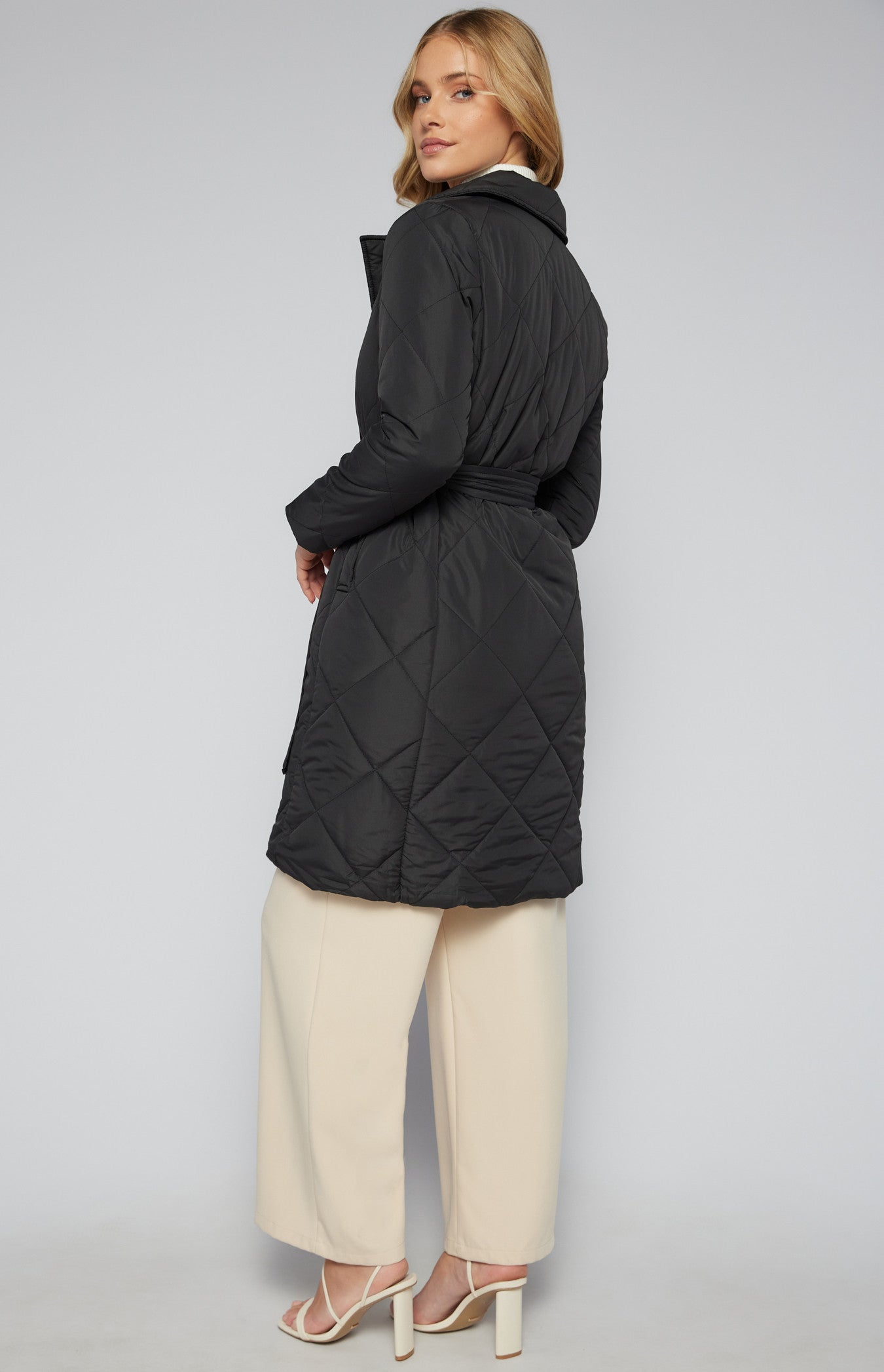 SOGNA COL Longline Quilted Puffer Jacket with Belt SJT387B