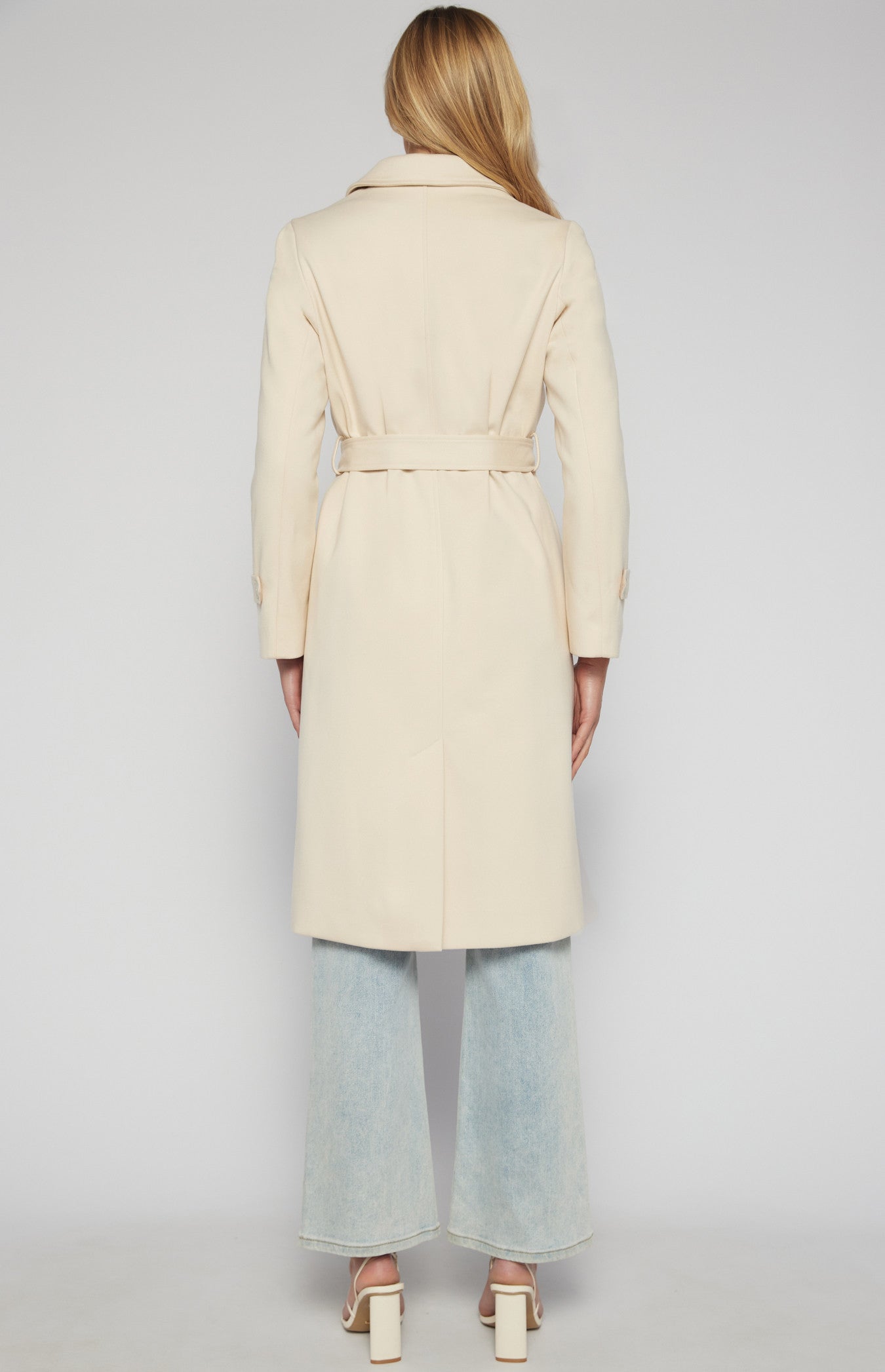 Double Breasted Longline Faux Wool Coat SJT390B