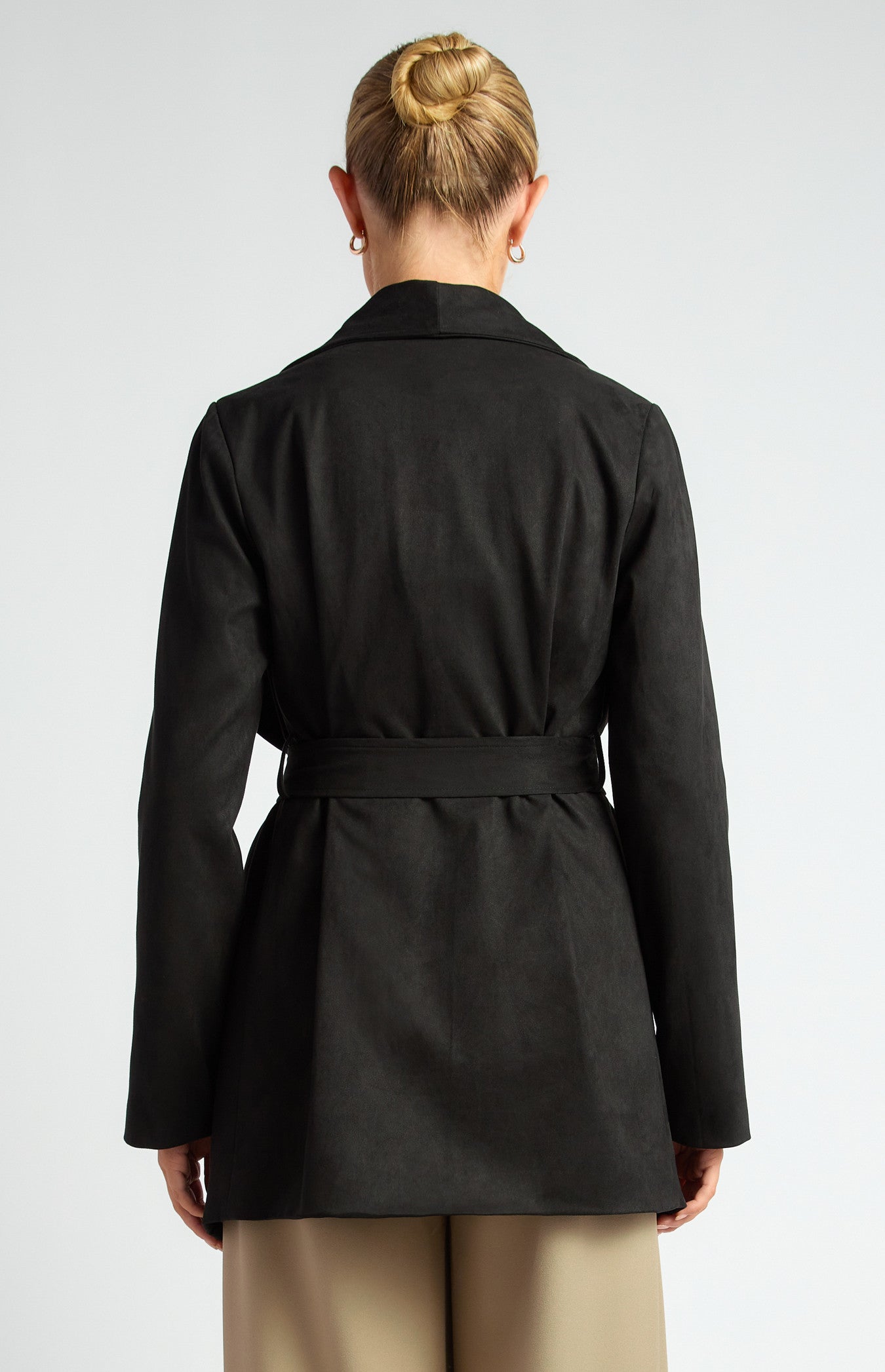 Faux Suede Waterfall Jacket With Waist Tie And Pockets SJT409A