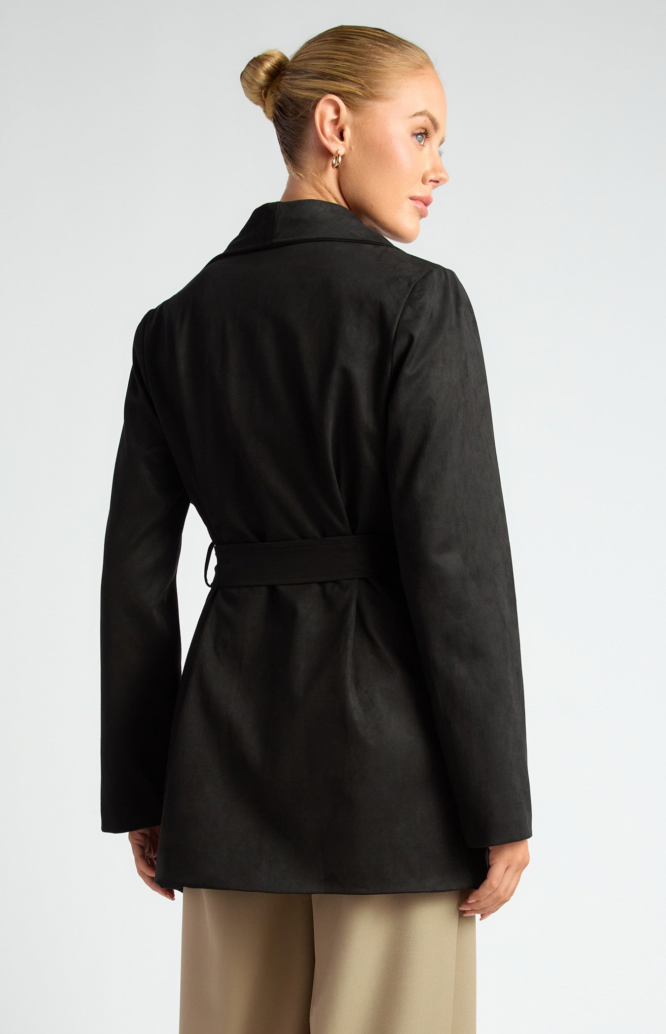 Faux Suede Waterfall Jacket With Waist Tie And Pockets SJT409A