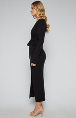 SOGNA COL Cross Front Neckline Knit Midi Dress SKN693