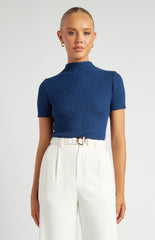 SOGNA COL Mock Neck Short Sleeve Knit Top SKN928