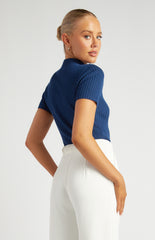 SOGNA COL Mock Neck Short Sleeve Knit Top SKN928