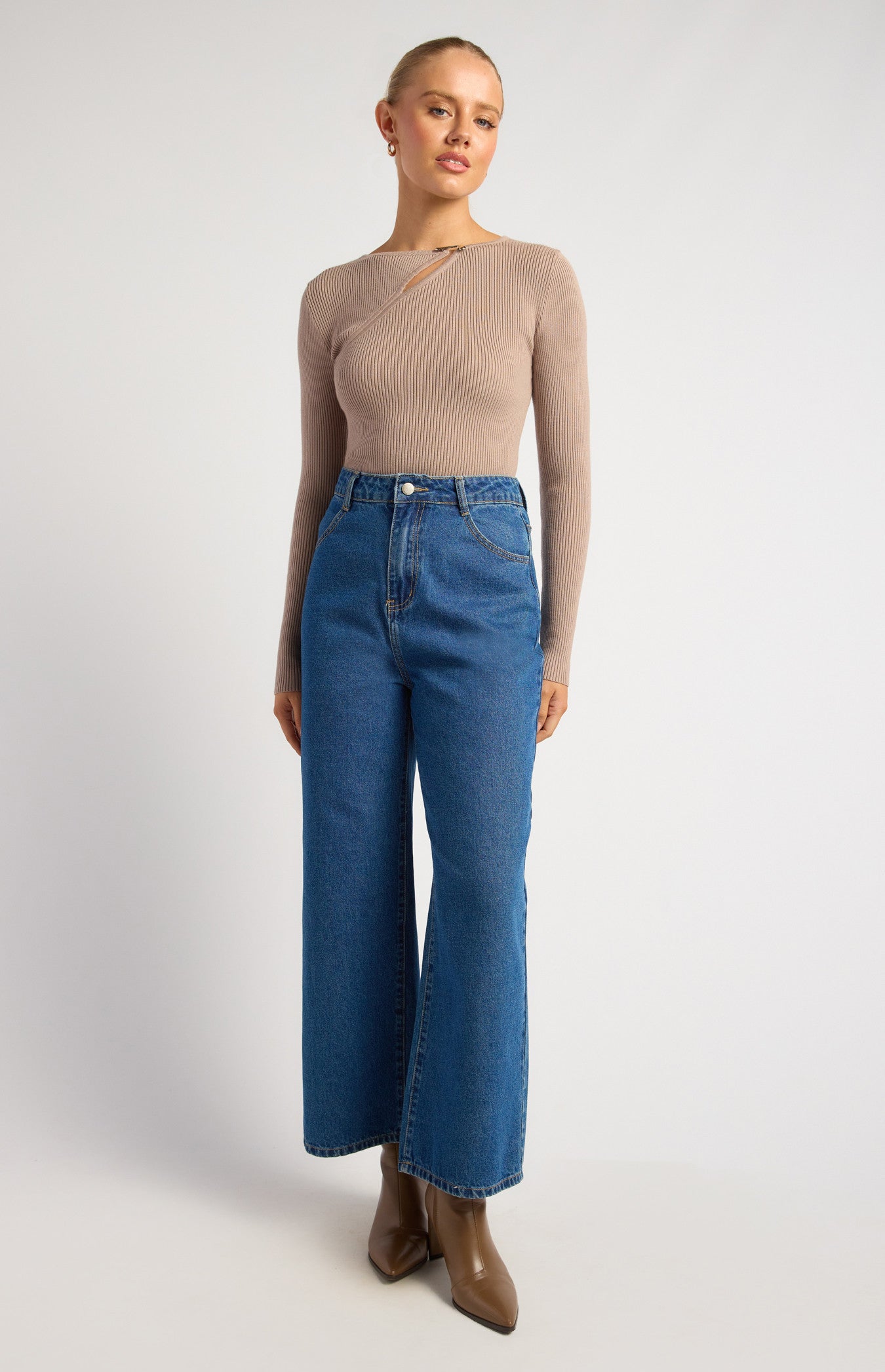 Silver Embellishment Cut Out Detail Knit Top (SKN934)