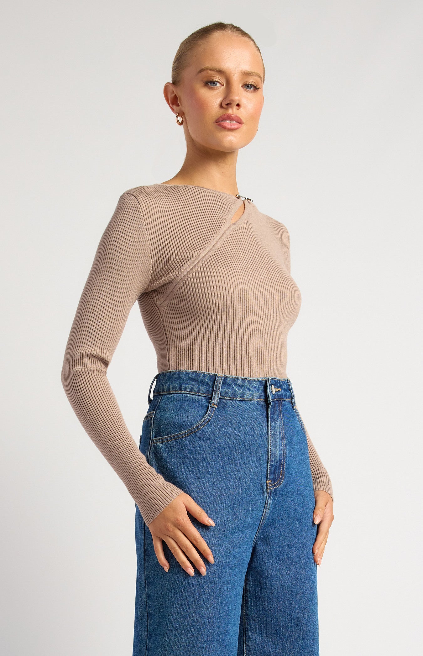 Silver Embellishment Cut Out Detail Knit Top (SKN934)