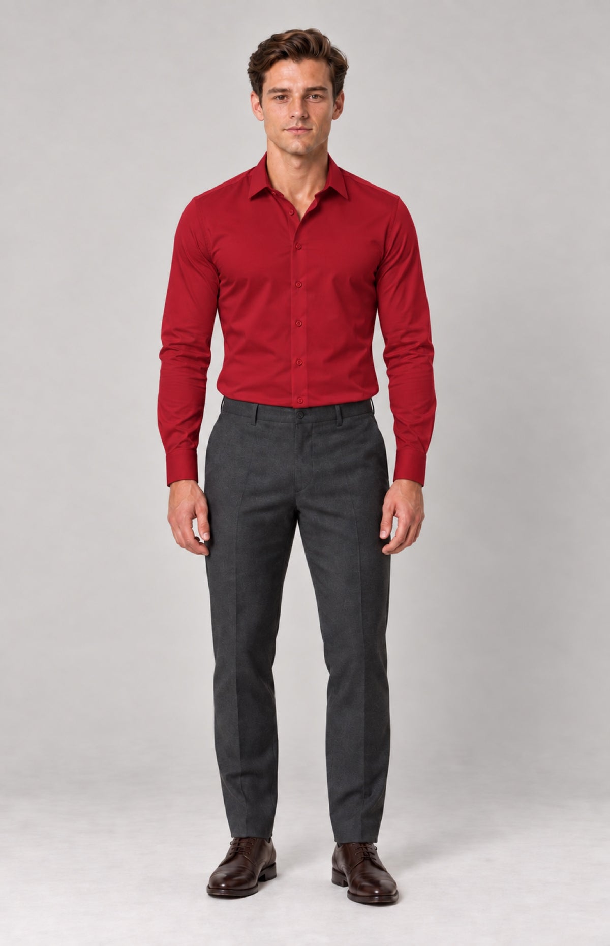 SOGNA 1129 red bamboo stretch slim-fit shirt on M01 model, front view