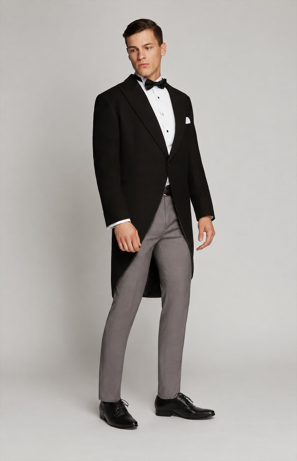 SOGNA men's black morning tails jacket 3209, three-quarter front view