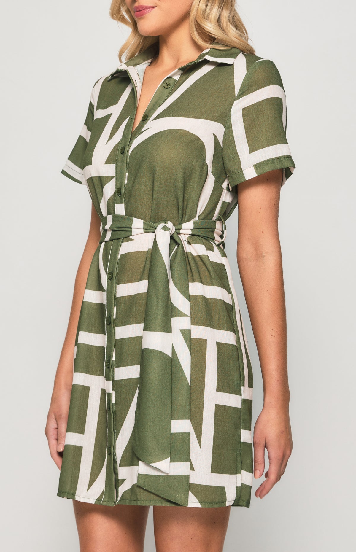 SOGNA Print Shirt Dress SDR1135-2B – olive – product detail or alternate view