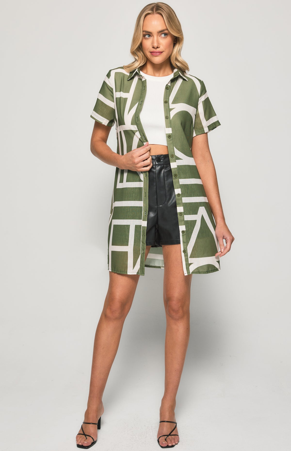SOGNA Print Shirt Dress SDR1135-2B – olive – product detail or alternate view
