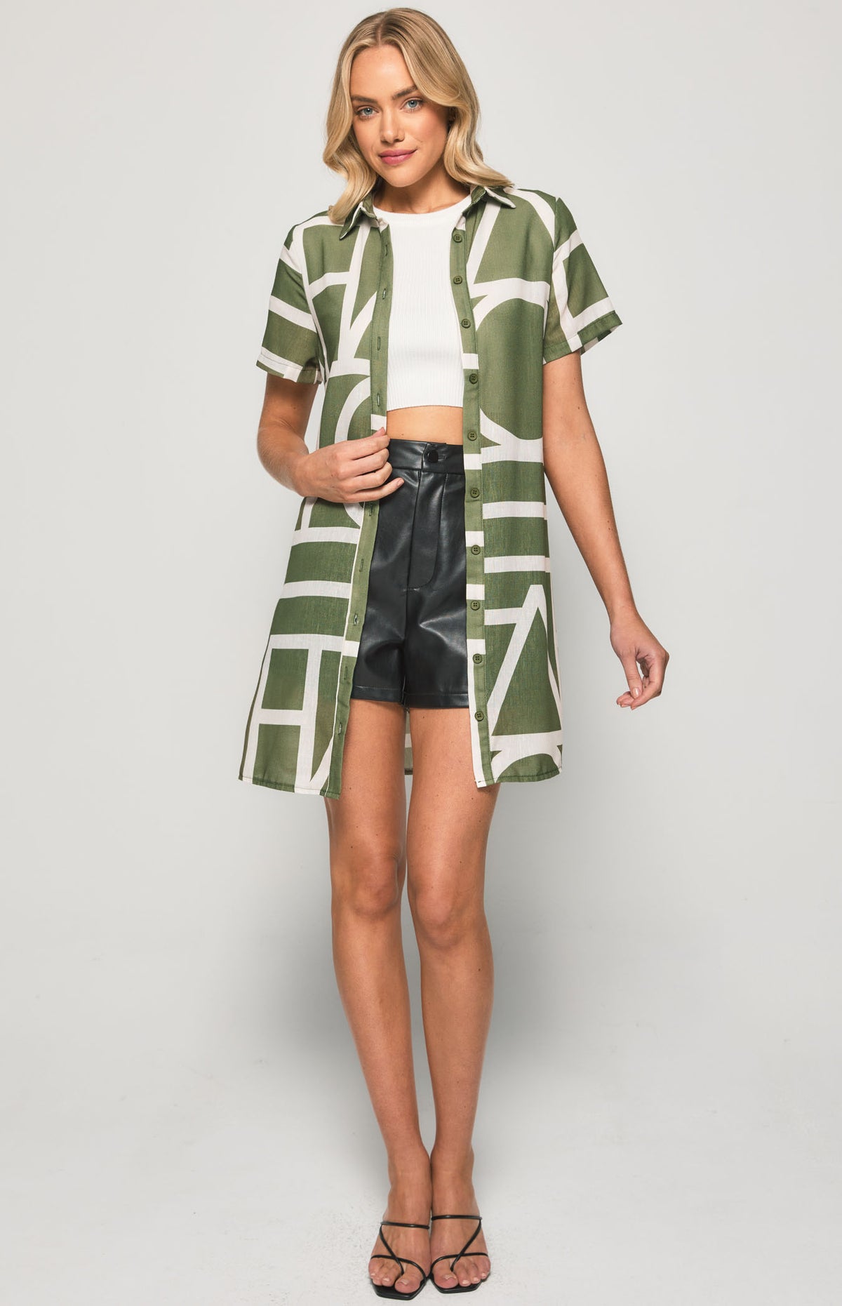 SOGNA Print Shirt Dress SDR1135-2B – olive – product detail or alternate view