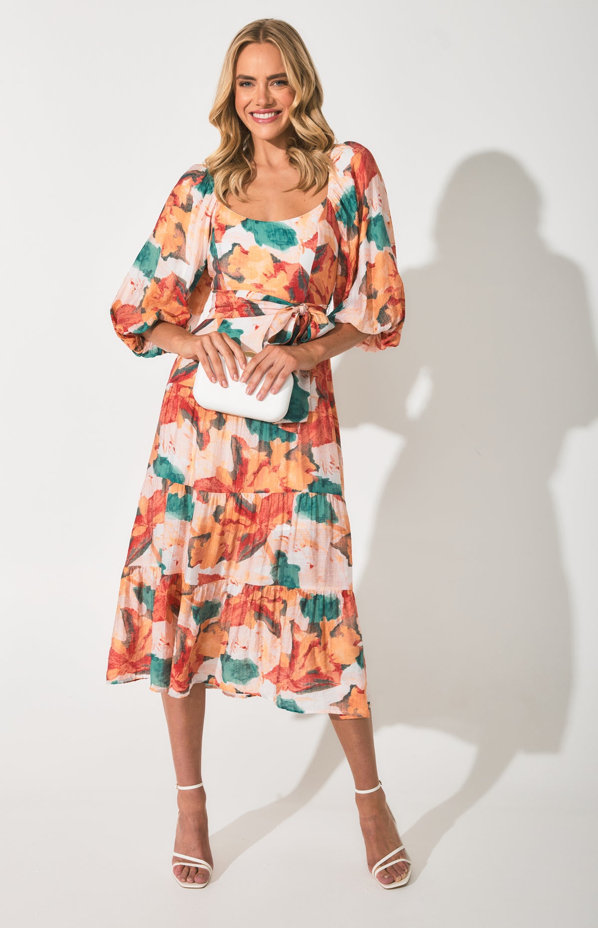 SOGNA Floral Scoop Neck Midi Dress SDR1355B – Red Green – product detail or alternate view