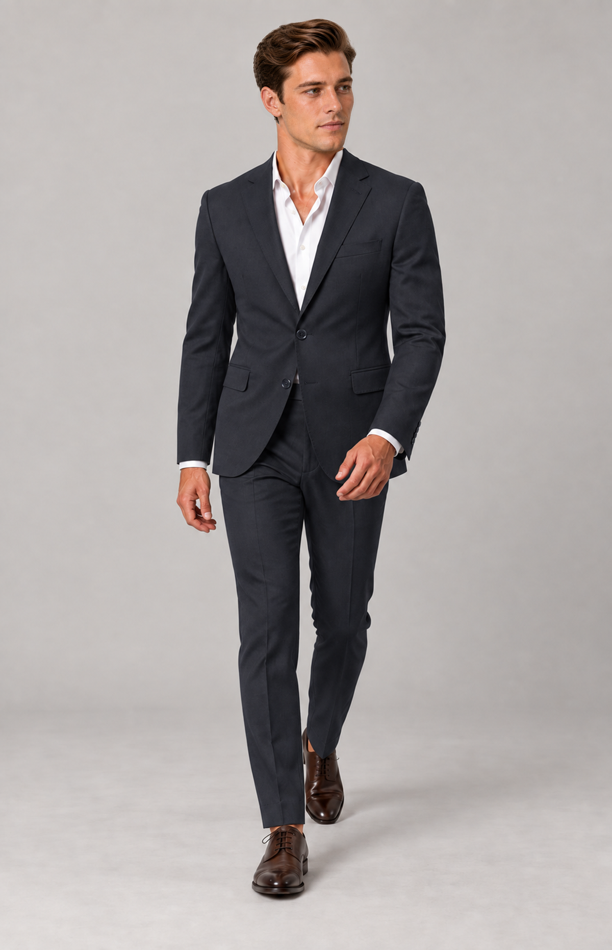 SOGNA Bellaggio James T128 charcoal trousers, M01 full-length view. Trousers only; other items are styling.