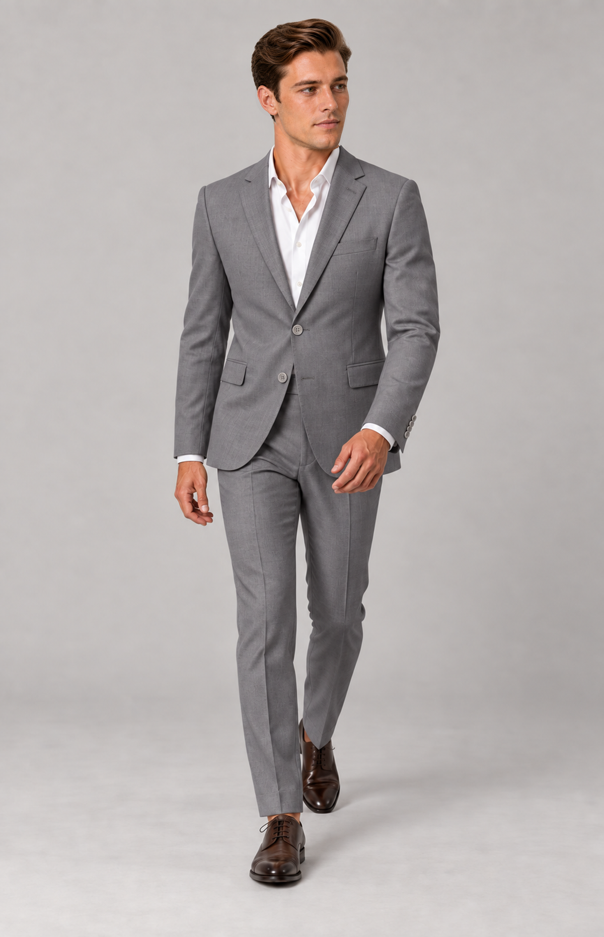 SOGNA Bellaggio James T128 grey trousers, M01 full-length view. Trousers only; other items are styling.