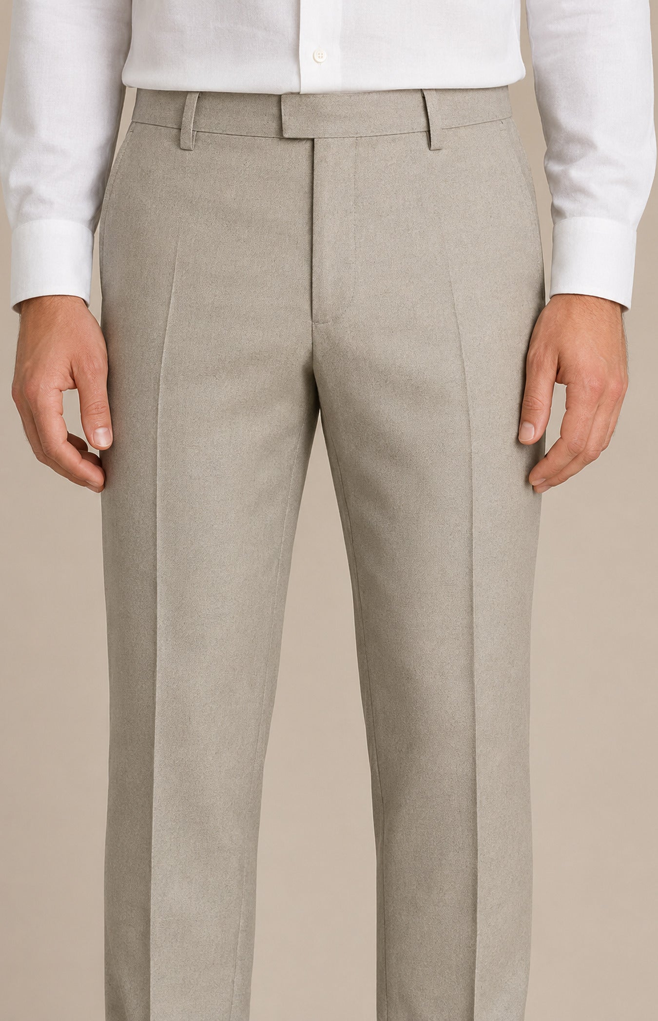 Light Grey Stretch Suit Trousers LGY 24025, front waist detail