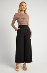 SOGNA COL Topstitch Waistband Detail Wide Leg Pants SPA487A
