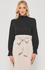 SOGNA COL Textured Top with Shirred Neckline and Cuffs STO371-4A