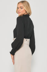 SOGNA COL Textured Top with Shirred Neckline and Cuffs STO371-4A