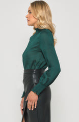 SOGNA COL Textured Top with Shirred Neckline and Cuffs STO371-4A