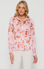 SOGNA COL Floral Printed Sheer Chiffon Shirt with Ruffle Details STO654B