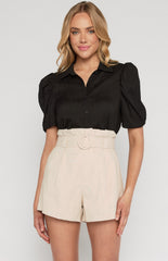 SOGNA COL Gigot Sleeves Textured Button Up Shirt  STO666A