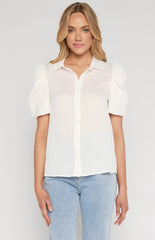 SOGNA COL Gigot Sleeves Textured Button Up Shirt  STO666A