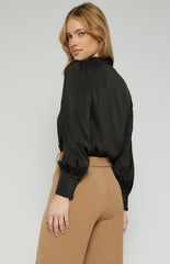 SOGNA COL Neck Tie Satin Top with Pleated Shoulder Detail STO730B