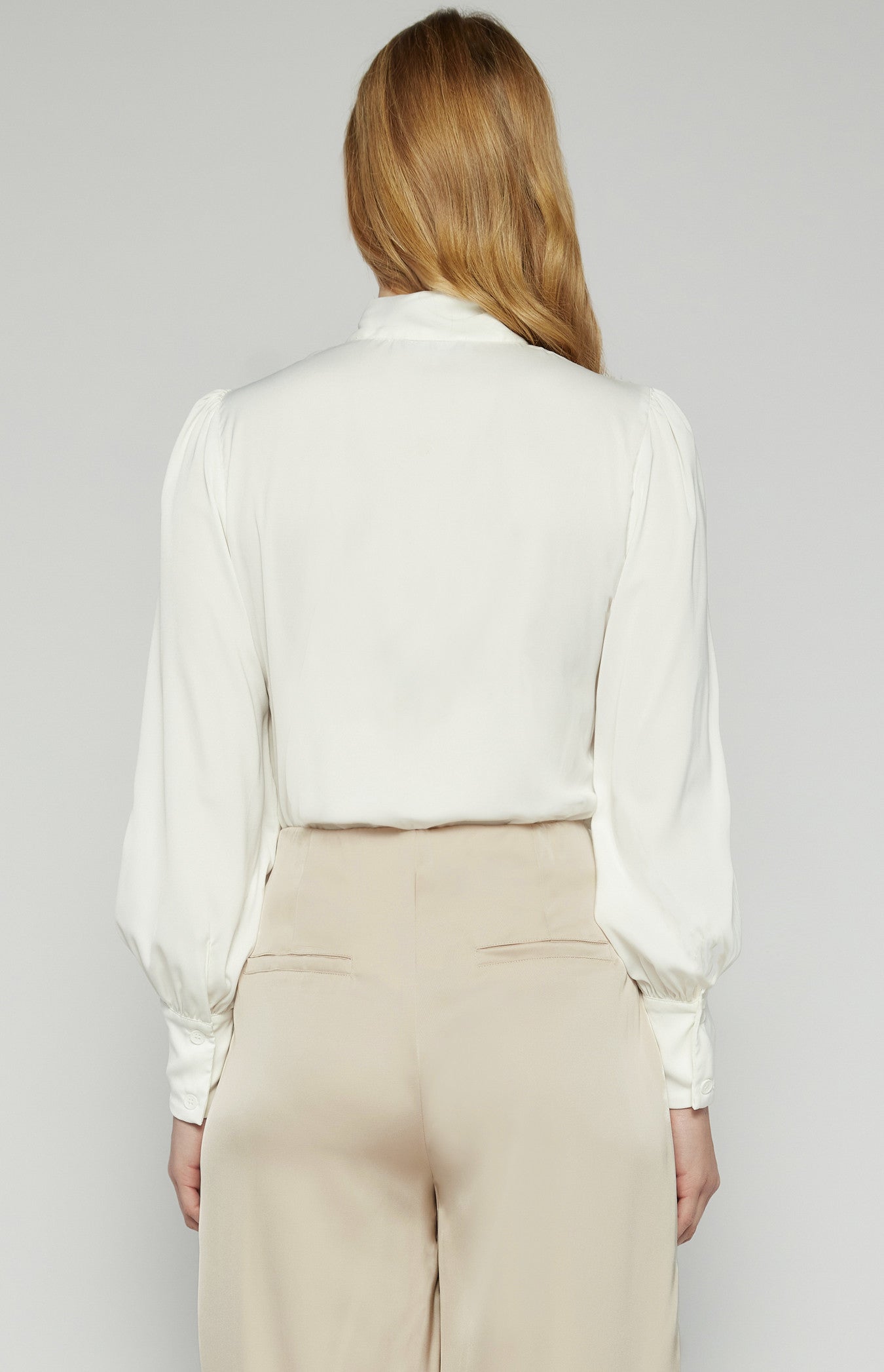 SOGNA COL Neck Tie Satin Top with Pleated Shoulder Detail STO730B