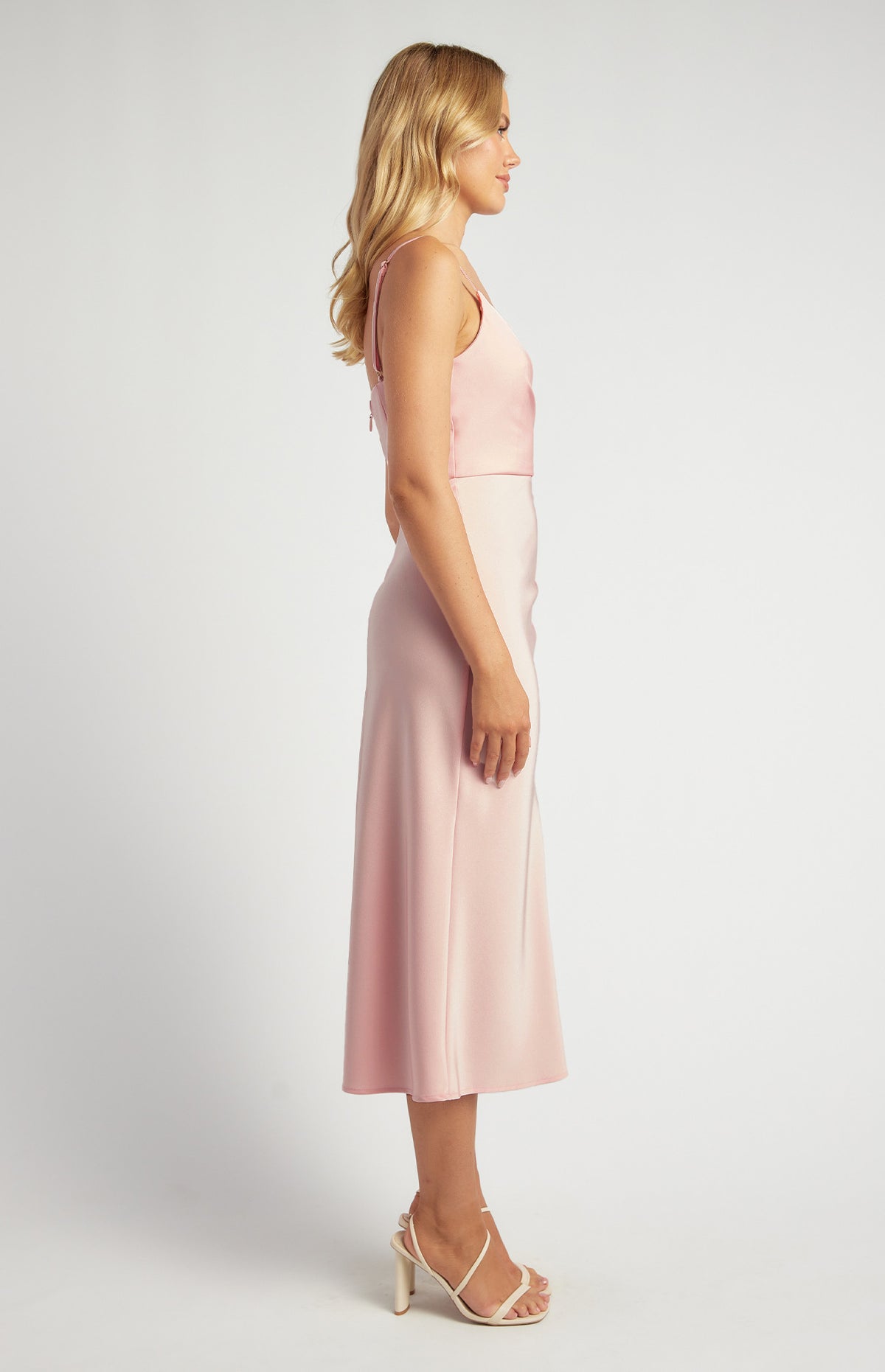 SOGNA WDR717A pleated satin midi dress in Pale Pink, alternate view
